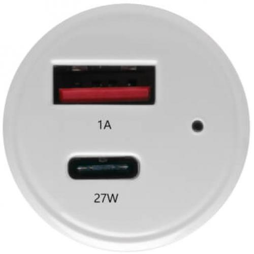 DUAL-PORT USB CAR CHARGER WITH PD CHARGING - USB TYPE C (27W) & USB TYPE A (5V 1