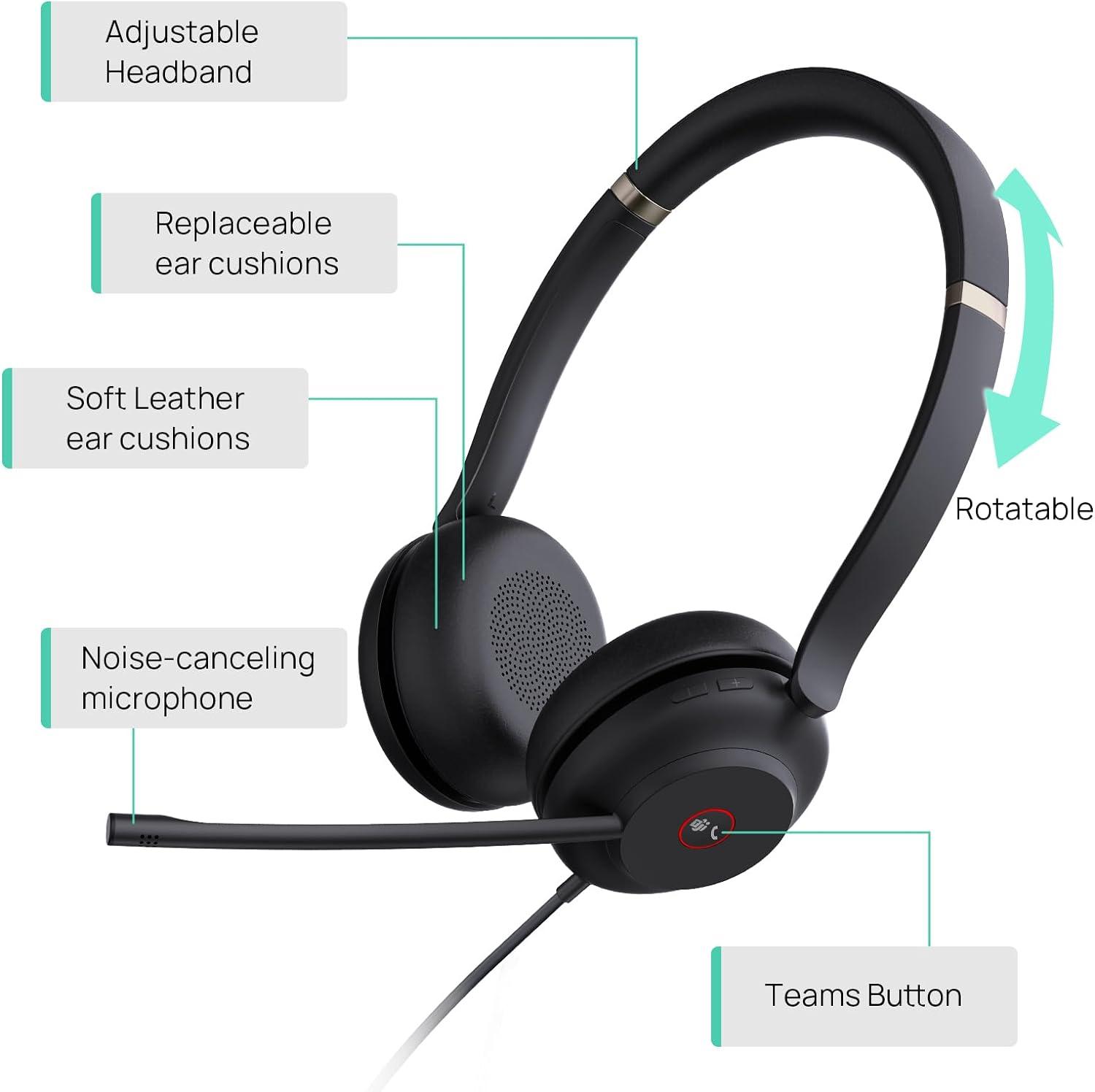Yealink 1308100 UH37 Dual Teams USB Headset with Microphone for PC Laptop Noise Cancelling , VoIP Skype MS Teams Online