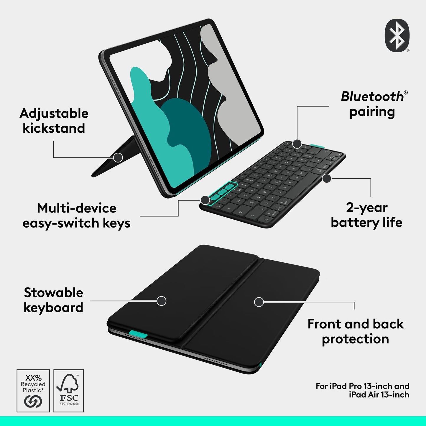 Logitech Flip Folio Keyboard Case for iPad Pro 13 (M4), iPad Air 13 (M2 & M3)