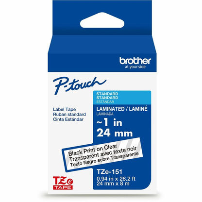 Brother Genuine TZe151~1" Black Print on Clear Label Tape