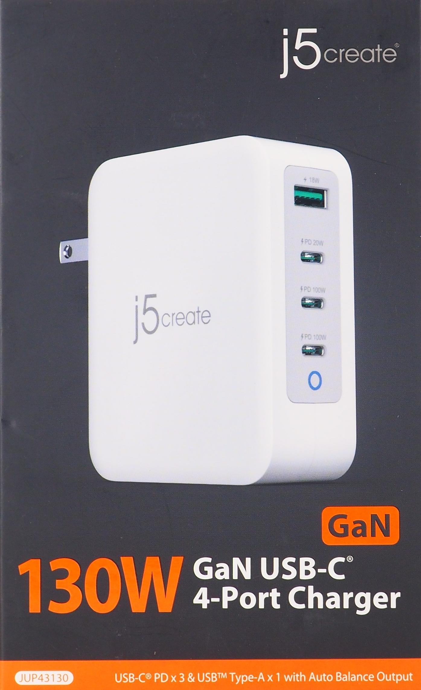 j5create 130W GaN USB Type-C 4-Port Charger JUP43130 Black