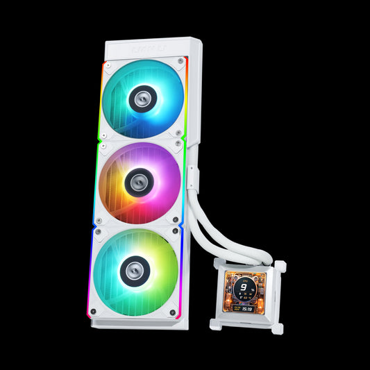 Lian Li Hydroshift 360 AIO - Pre-installed 3 x ARGB fans - Side-Mounted Coolant Pathway - 2.88” LCD Screen - 480 × 480 Resolution - Captured Screenshots or Recorded Videos Shift AIO - White (HSLCD36RW