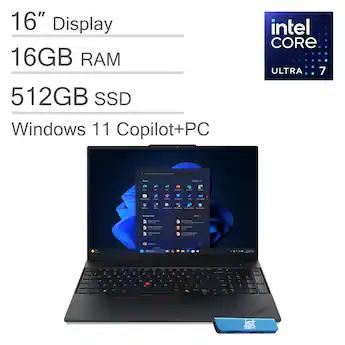 Lenovo ThinkPad E16 Gen 3 16 Business Laptop, Intel Core Ultra 7 255H, 16GB DDR5 RAM, 512GB SSD, 16 WUXGA Screen with Intel Arc 140T Shared GPU,  Windows 11 Pro, CANADIAN BILINGUAL Keyboard.