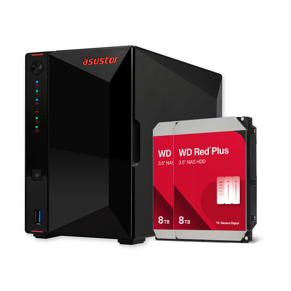 Asustor AS5402T 2-Bay Nas Enclosure + 2 WD Red Plus WD80EFPX 8TB Hard Drive