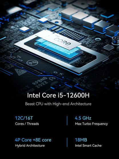 MINISFORUM NAB6 Lite Mini PC Core i5-12600H(12C/16T, up to 4.5 GHz) Mini Computer 16GB RAM + 500GB SSD, 2xHDMI + 2xUSB-C 4K@60Hz Outputs, 2x2.5G LAN, 4xUSB3.2, Intel Iris Xe Graphics Desktop Computer
