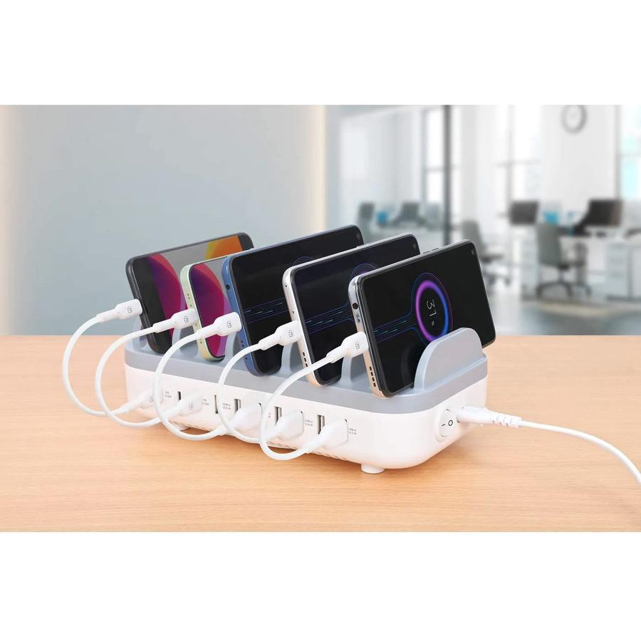 Manhattan 10-Port USB Charging Station - 120 W - 120 W - 120 V AC, 230 V AC Input - 5 V DC/3 A, 9 V DC, 12 V DC Output - White, Gray