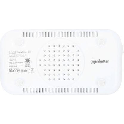 Manhattan 10-Port USB Charging Station - 120 W - 120 W - 120 V AC, 230 V AC Input - 5 V DC/3 A, 9 V DC, 12 V DC Output - White, Gray