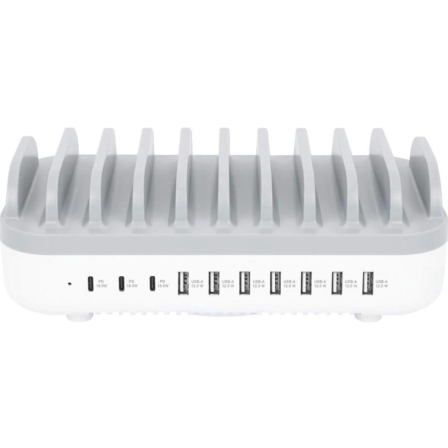 Manhattan 10-Port USB Charging Station - 120 W - 120 W - 120 V AC, 230 V AC Input - 5 V DC/3 A, 9 V DC, 12 V DC Output - White, Gray