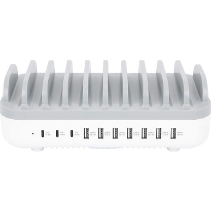 Manhattan 10-Port USB Charging Station - 120 W - 120 W - 120 V AC, 230 V AC Input - 5 V DC/3 A, 9 V DC, 12 V DC Output - White, Gray
