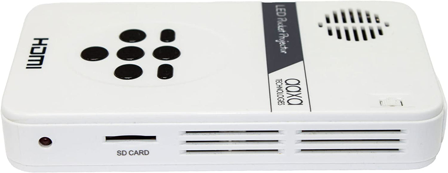 AAXA Technologies KP - 101 - 01 AAXA LED Pico Micro Video Projector - Pocket Size Portable Mobile Mini Projector with mini - HDMI, built - in Media Player &amp; Speakers, 3.5mm Aux Out, Micro SD/USB readers and 80 Min Lithium - Ion Battery - Dealtargets.ca
