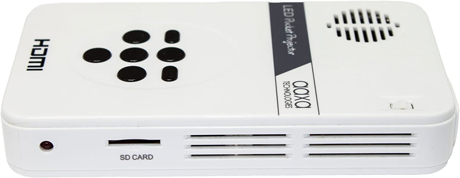 AAXA Technologies KP - 101 - 01 AAXA LED Pico Micro Video Projector - Pocket Size Portable Mobile Mini Projector with mini - HDMI, built - in Media Player &amp; Speakers, 3.5mm Aux Out, Micro SD/USB readers and 80 Min Lithium - Ion Battery - Dealtargets.ca