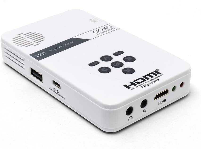 AAXA Technologies KP - 101 - 01 AAXA LED Pico Micro Video Projector - Pocket Size Portable Mobile Mini Projector with mini - HDMI, built - in Media Player &amp; Speakers, 3.5mm Aux Out, Micro SD/USB readers and 80 Min Lithium - Ion Battery - Dealtargets.ca