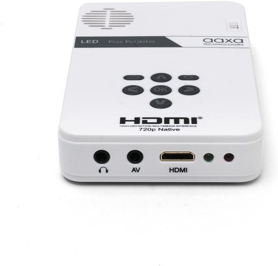 AAXA Technologies KP - 101 - 01 AAXA LED Pico Micro Video Projector - Pocket Size Portable Mobile Mini Projector with mini - HDMI, built - in Media Player &amp; Speakers, 3.5mm Aux Out, Micro SD/USB readers and 80 Min Lithium - Ion Battery - Dealtargets.ca