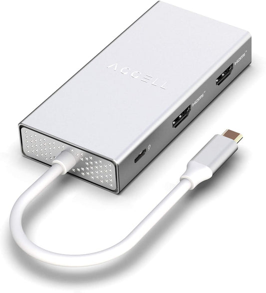 Accell Air USB C 4K InstantView Hub Dual Display HDMI - 3 x USB-A 3.1 (10Gbps), 2 x HDMI, 87W Power Delivery Type-C, Silver (U240B-002K) - Dealtargets.com