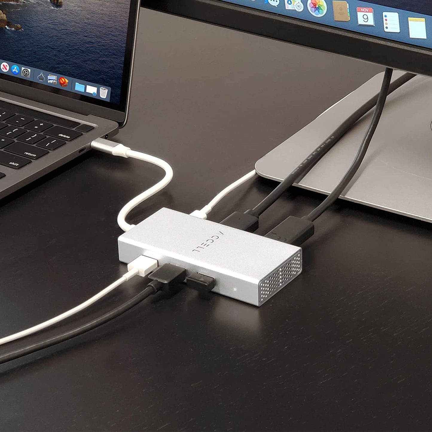 Accell Air USB C 4K InstantView Hub Dual Display HDMI - 3 x USB-A 3.1 (10Gbps), 2 x HDMI, 87W Power Delivery Type-C, Silver (U240B-002K) - Dealtargets.com
