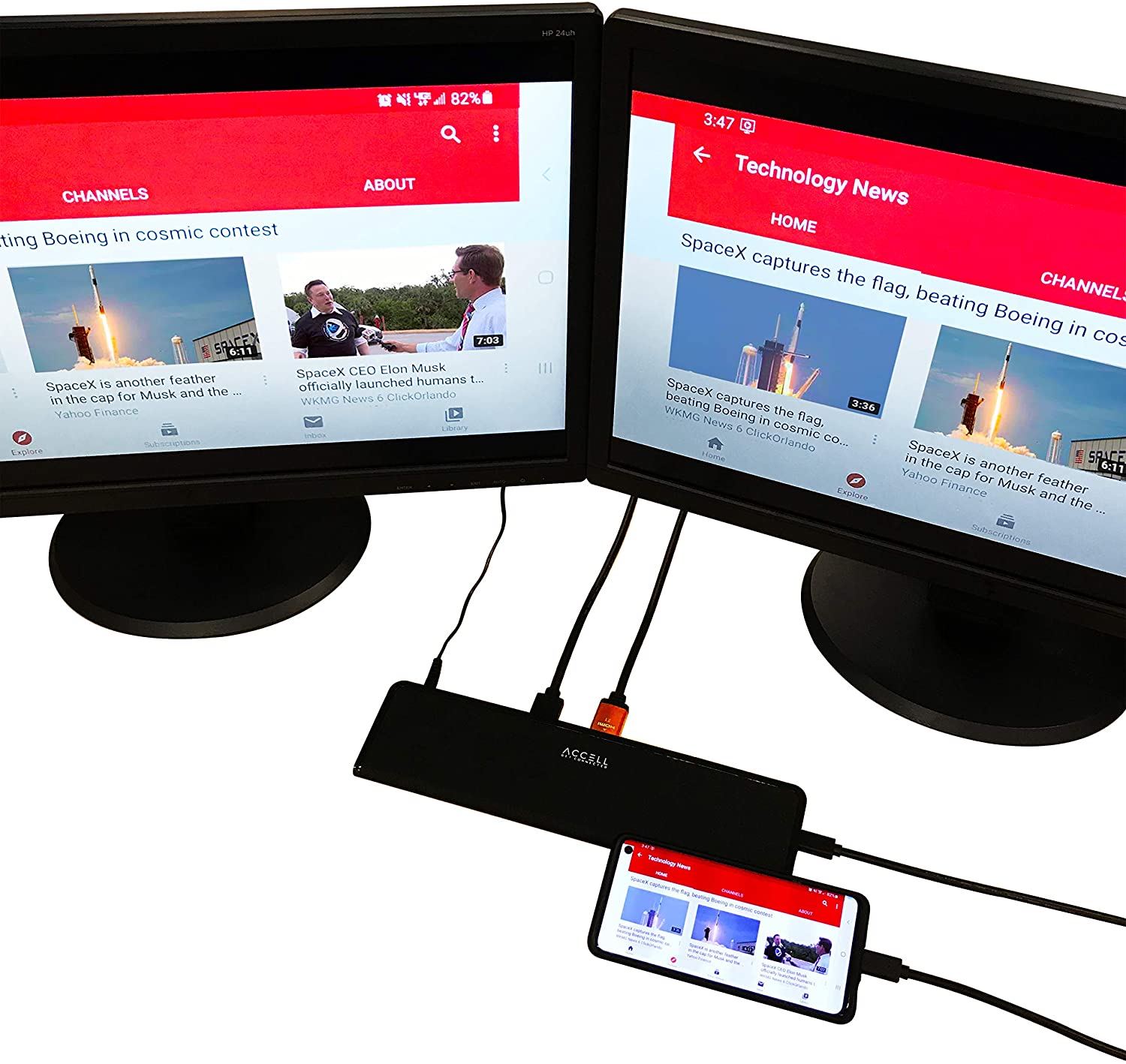 Accell InstantView USB-C 4K Docking Station - 2 HDMI, 3x USB-A 3.1, Ethernet, Audio Ports Compatible with PC, macOS, Android, Chromebook, (K31G2-001B) - Dealtargets.com