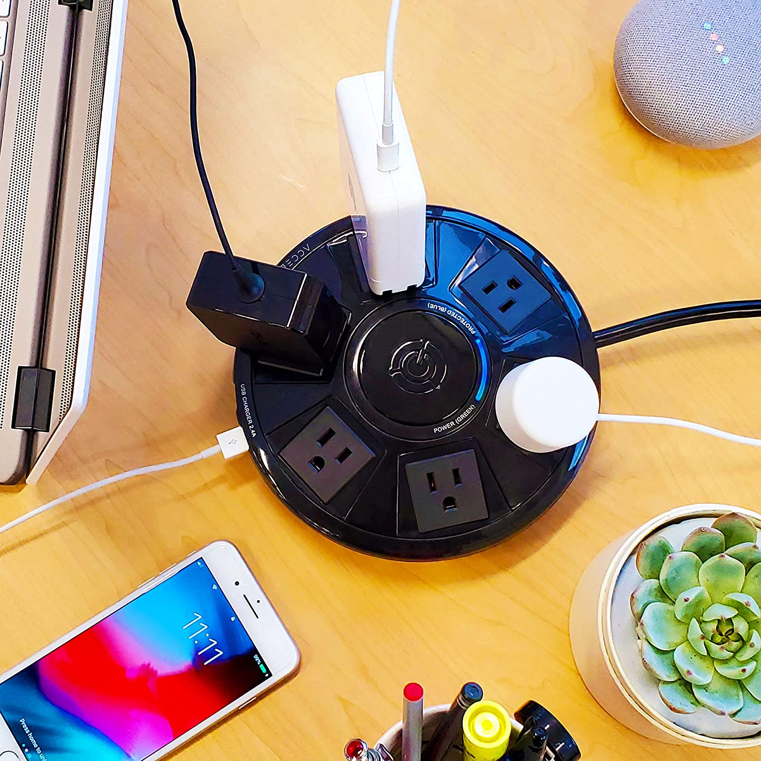 Accell Power Air - Surge Protector and USB Charging Station - Black, 6 ft (1.8 m) (D080B-048B) Black Power Air - Dealtargets.com
