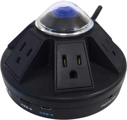 Accell Powramid USB-C Surge Protector - USB-C &amp; USB-A Charging Ports (3.4A), 6 Outlets, 6-Foot Cord, 1080 Joules, UL Certified - Black Grounded Extension Cord Power Strip Black Powramid C - Dealtargets.com
