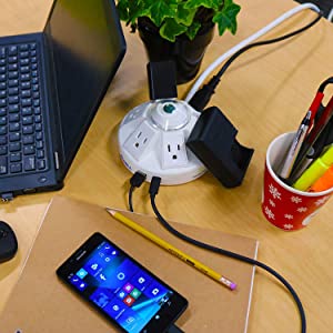 Accell Powramid USB-C Surge Protector - USB-C &amp; USB-A Charging Ports (3.4A), 6 Outlets, 6-Foot Cord, 1080 Joules, UL Certified - White Grounded Extension Cord Power Strip D080B-032K White Powramid C - Dealtargets.com