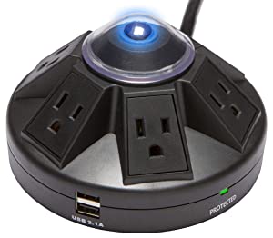 Accell Powramid USB Surge Protector - 2 USB Charging Ports (2.1A), 6 Outlets, 6-Foot Cord, 1080 Joules, UL Listed - Black Grounded Extension Cord Power Strip (D080B-015K) Black Powramid USB - Dealtargets.com
