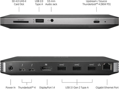 Accell Thunderbolt 4 Docking Station - Dual 4K or Single 8K, Max 96W Charging for Laptop, 10Gbps USB, Ethernet, UHS-II Card Reader, Audio Port, 2 x TB4 Ports - Dealtargets.com