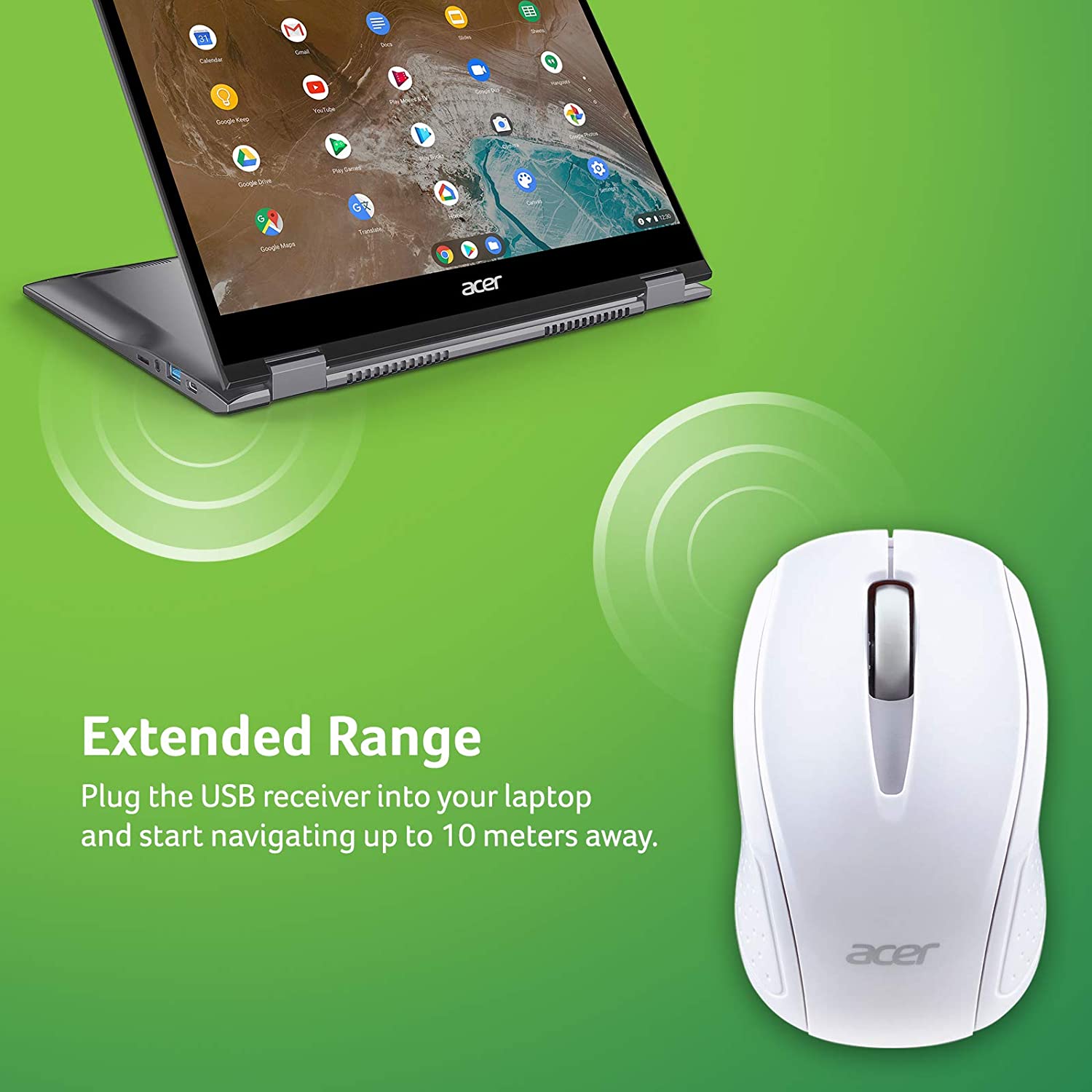 Acer RF Wireless Mouse (White), Works with Chromebook, with USB Plug and Play for Right/Left Handed Users (for Chromebooks, Windows PC &amp; Mac) White Chromebook Mouse - Dealtargets.com