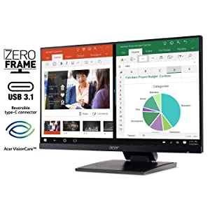 Acer UT241Y bmiuzx 23.8” Full HD (1920 x 1080) Zero Frame IPS Touchscreen Monitor with Dual-Hinge Tiltable Stand (USB 3.1 Type-C, HDMI &amp; VGA ports),Black - Dealtargets.com