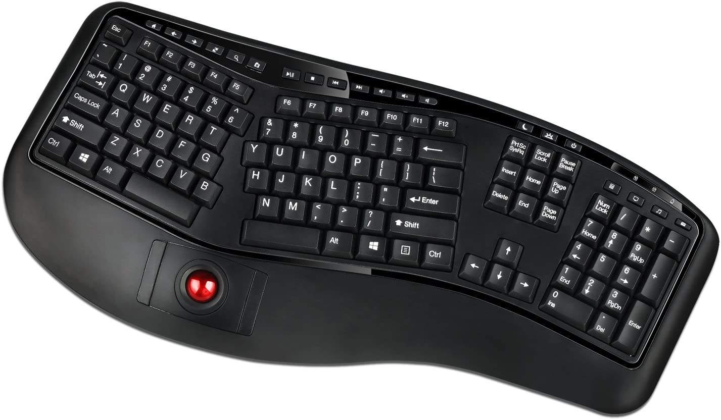 Adesso Adseeo Tru-for 3500 2.4GHz Wireless Ergonomic Trackball Keyboard for Win 8/7/Vista/XP (WKB-3500UB), Black - Dealtargets.com
