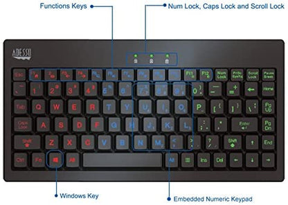 Adesso AKB-110EB - SlimTouch 110 3-Color Illuminated Mini Keyboard, 12 inches, Black - Dealtargets.com