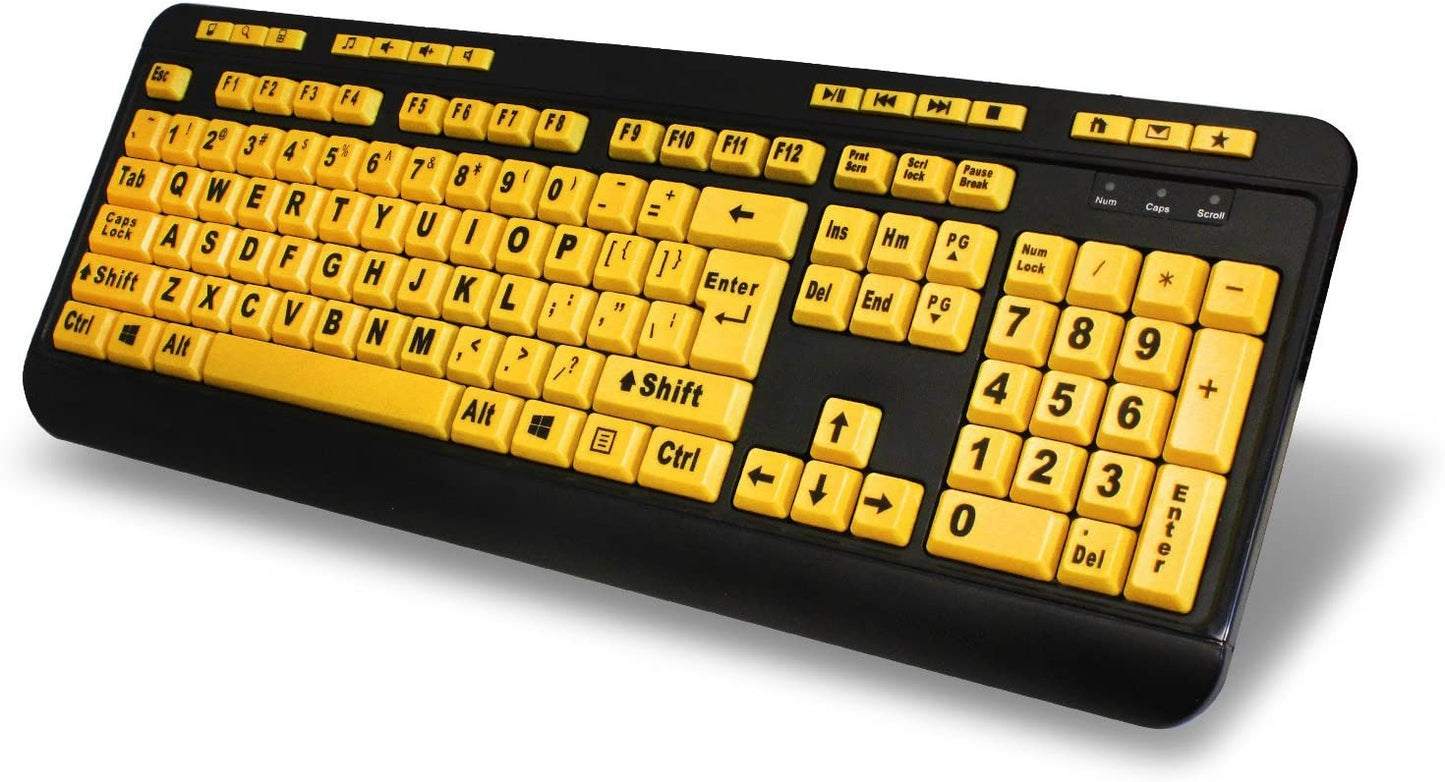 Adesso AKB-132UY - Luminous 4 X Large Print Multimedia Desktop USB Keyboard, Black Yellow - Dealtargets.com