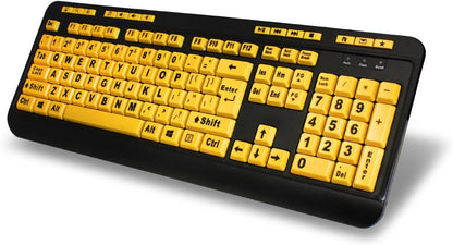 Adesso AKB-132UY - Luminous 4 X Large Print Multimedia Desktop USB Keyboard, Black Yellow - Dealtargets.com