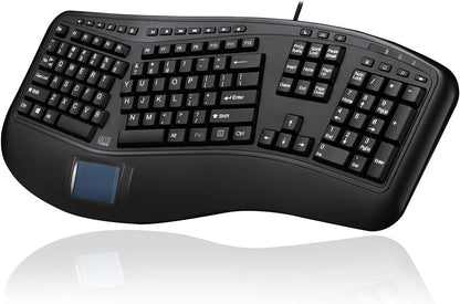 Adesso AKB-450UB - Ergonomic Keyboard with Built-in Touchpad, Wired, Multimedia Hotkeys, Split Keys Design, Built-in Palm Rest for Comfort - Compatible for PC &amp; Windows XP/7/8/10 - Dealtargets.com