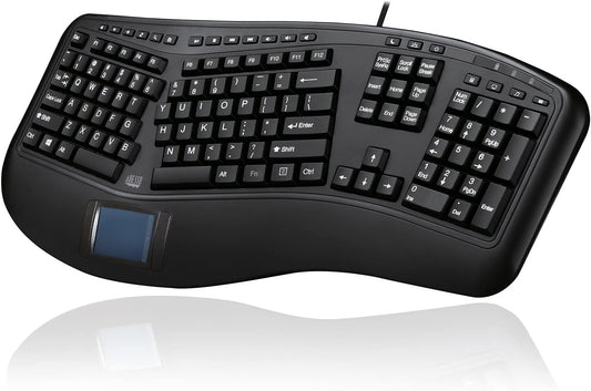 Adesso AKB-450UB - Ergonomic Keyboard with Built-in Touchpad, Wired, Multimedia Hotkeys, Split Keys Design, Built-in Palm Rest for Comfort - Compatible for PC &amp; Windows XP/7/8/10 - Dealtargets.com