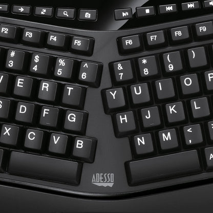 Adesso AKB-450UB - Ergonomic Keyboard with Built-in Touchpad, Wired, Multimedia Hotkeys, Split Keys Design, Built-in Palm Rest for Comfort - Compatible for PC &amp; Windows XP/7/8/10 - Dealtargets.com