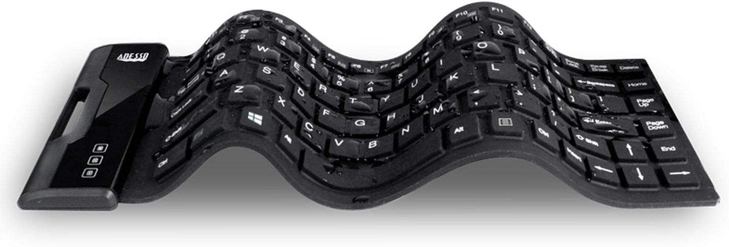 Adesso Antimicrobial Waterproof Flexible USB Keyboard for Windows 8/7/Vista/XP/2000 (AKB-212UB), Black, Mini Size - Dealtargets.com