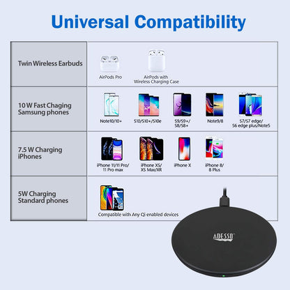 Adesso AUH-1010 10W Max Qi-Certified Wireless Charger - Dealtargets.com