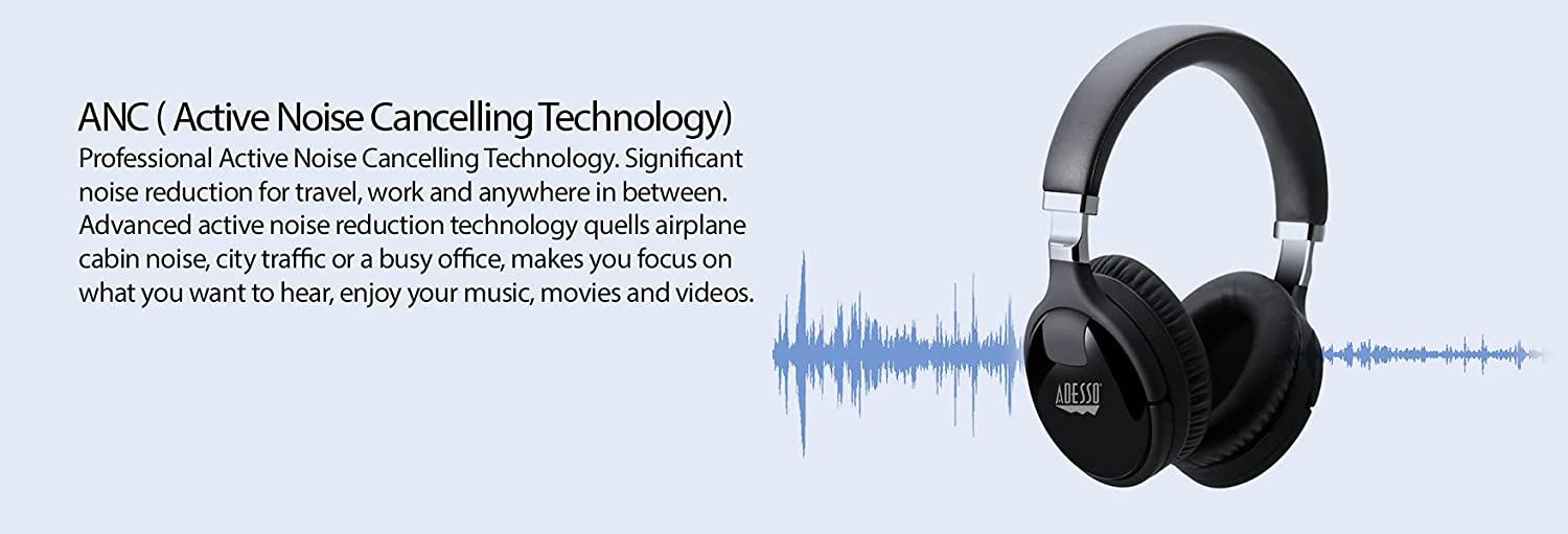 Adesso Bluetooth Active Noise Cancellation Headphone with Build in Microphone - Dealtargets.com