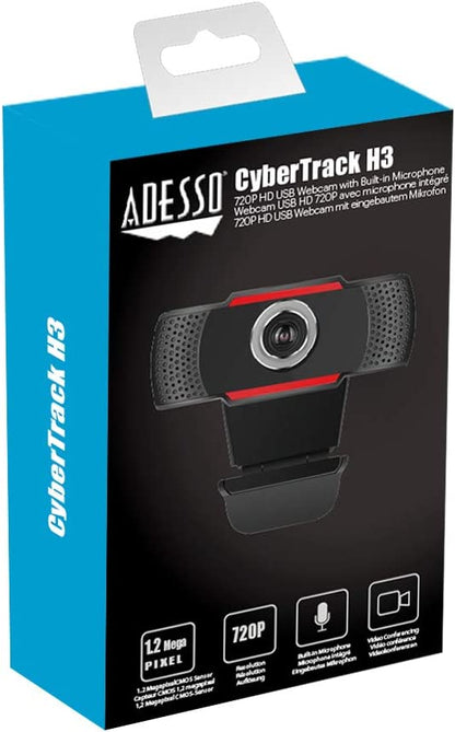 Adesso CyberTrack H3 Webcam 1.2 Megapixel 30 fps USB 2.0 1280x720 Video CMOS Sensor Manual-Focus Microphone for PC &amp; Laptop, Black - Dealtargets.com