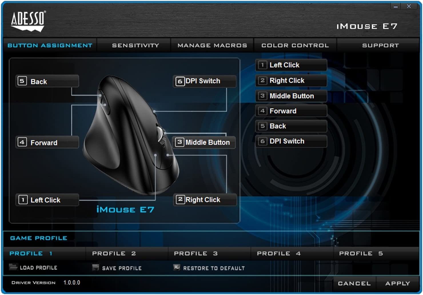 Adesso Imouse E7 - Ergonomic Mouse for Left Hand, with Cable, Programmable Functions, and Adjustable Weight, Black - Dealtargets.com