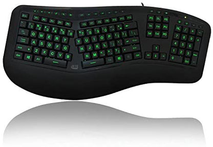 Adesso Tru-Form 150 3-Color Illuminated Ergonomic Keyboard AKB-150EB - Dealtargets.com