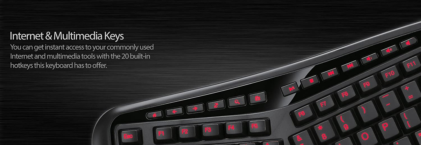 Adesso Tru-Form 150 3-Color Illuminated Ergonomic Keyboard AKB-150EB - Dealtargets.com