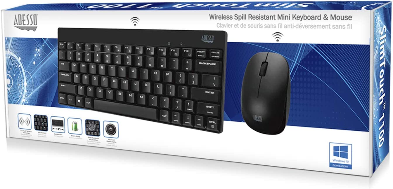 Adesso WKB-1100CB Natural Ergonomic Wireless Spill Resistant Mini Keyboard &amp; Mouse Combo - Dealtargets.com