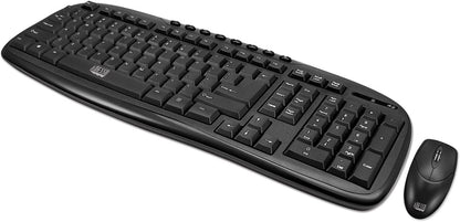 Adesso WKB-1330CB - Wireless Keyboard and Mouse Combo, Desktop Keyboard, Ambidextrous Mouse, Multimedia Hotkeys, Long Battery Life with USB Nano Receiver for Desktop/PC/Windows XP/7/8/10,Black - Dealtargets.com