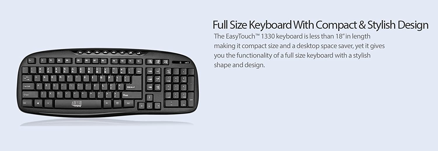 Adesso WKB-1330CB - Wireless Keyboard and Mouse Combo, Desktop Keyboard, Ambidextrous Mouse, Multimedia Hotkeys, Long Battery Life with USB Nano Receiver for Desktop/PC/Windows XP/7/8/10,Black - Dealtargets.com
