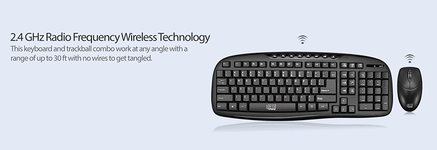 Adesso WKB-1330CB - Wireless Keyboard and Mouse Combo, Desktop Keyboard, Ambidextrous Mouse, Multimedia Hotkeys, Long Battery Life with USB Nano Receiver for Desktop/PC/Windows XP/7/8/10,Black - Dealtargets.com