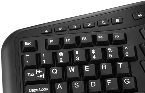 Adesso WKB-1500GB - Wireless Ergonomic Desktop Keyboard and Laser Mouse with Split Keys Design and Palm Rest for Comfort, Long Battery Life, Nano Receiver - Compatible for PC &amp; Windows XP/7/8/10,Black - Dealtargets.com