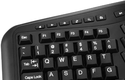 Adesso WKB-1500GB - Wireless Ergonomic Desktop Keyboard and Laser Mouse with Split Keys Design and Palm Rest for Comfort, Long Battery Life, Nano Receiver - Compatible for PC &amp; Windows XP/7/8/10,Black - Dealtargets.com