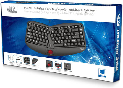 Adesso WKB-3150UB - Wireless Ergonomic Keyboard with Built-in Removable Trackball and Scroll Wheel, Split Key, Long Battery Life, Small and Portable -Compatible for Laptop/Desktop/PC/Windows XP/7/8/10 - Dealtargets.com