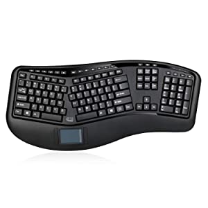 Adesso WKB-4500UB - Wireless Ergonomic Desktop Touchpad Keyboard, Split Keys Design, Palm Rest, Media Control Hotkeys, Long Battery Life - Compatible for Laptop/Desktop/PC/Windows XP/7/8/10, Black - Dealtargets.com