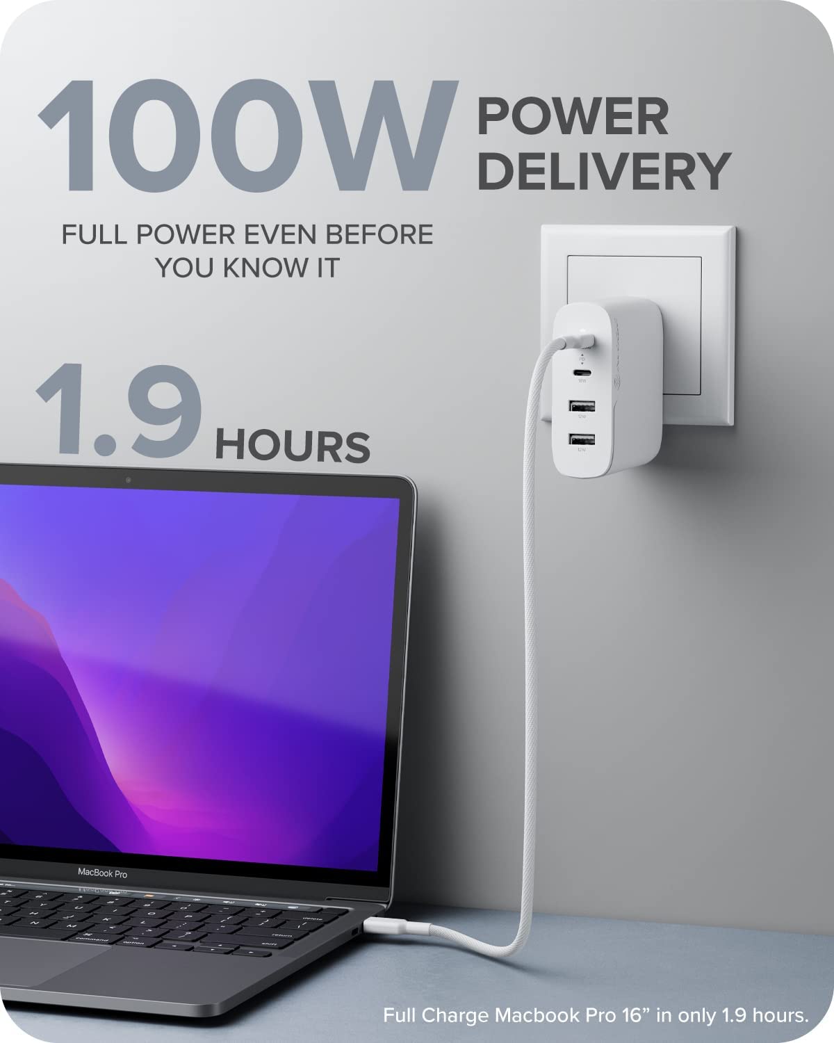 ALOGIC 100W 4-Port PD USB C Wall Charger with GaN Fast Tech, 2 USB-C, 2 USB-A, Dynamic Power Allocation, Power Delivery 3.0 Charger for MacBook, M1 Mac, XPS, iPad Pro, iPhone, Galaxy &amp; More - Dealtargets.com